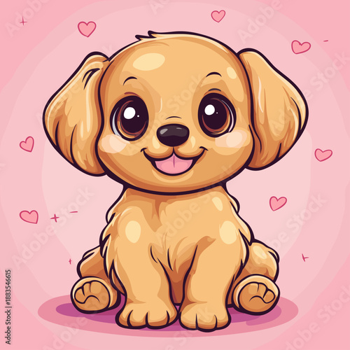 Adorable cartoon puppy on a cheerful pink background