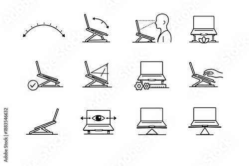 Vector angle view incline setup icons comfortable icon guide laptop ergonomic logic