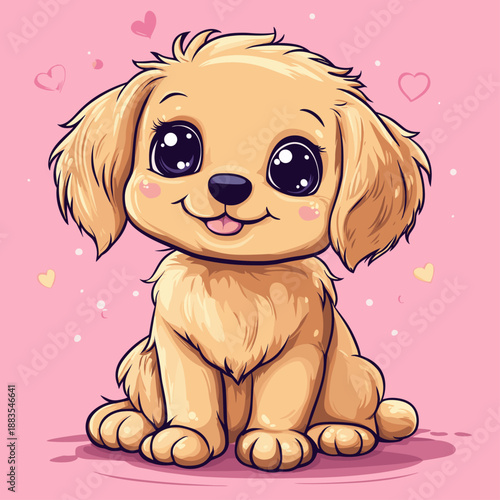 Adorable cartoon puppy on a cheerful pink background
