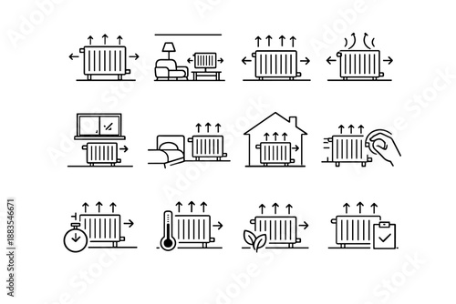 Airflow mindful awareness room icons gentle vector radiator wall home icon concept