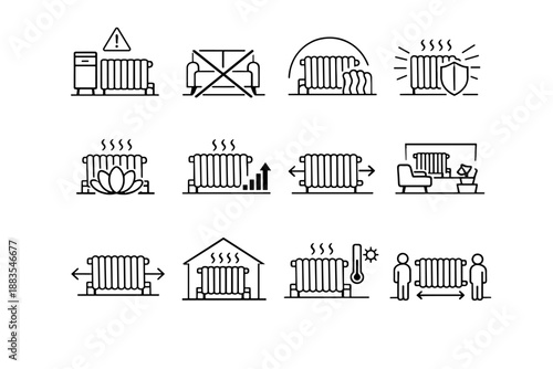 Vector blocking clearance radiator cue icon silhouette efficiency distance layout icons safe