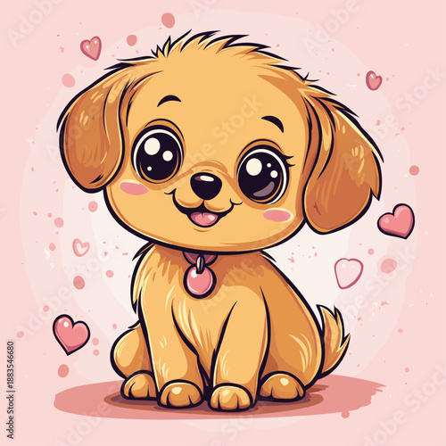 Adorable cartoon puppy on a cheerful pink background