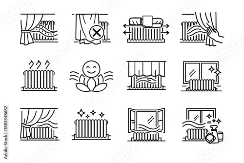 Icons blockage crossed curtain icon front vector efficiency length correction clean airflow