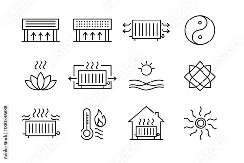 Choice radiator icon vents set airflow cover perforation vector heating solution