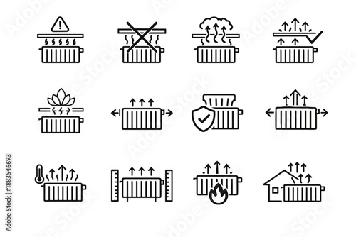 Risk safety cue icon shelf trapped heat icons radiator spacing vector warning