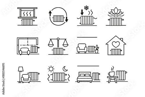Traditional mindful calm icons cold vector radiator compensation room minimalist air icon