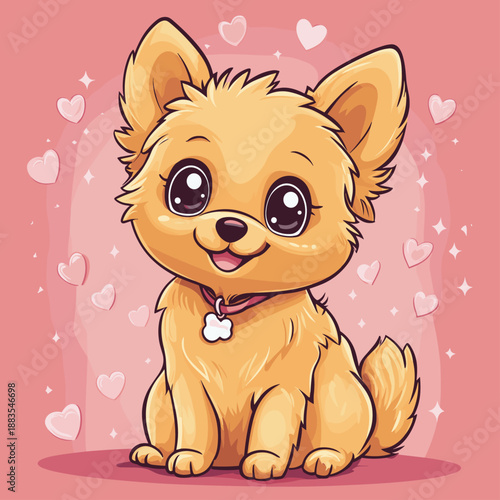 Adorable cartoon puppy on a cheerful pink background