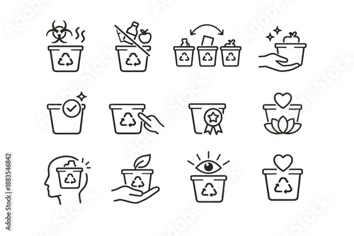 Vector icon recycling focus bin accuracy action correction avoidance mindful contamination