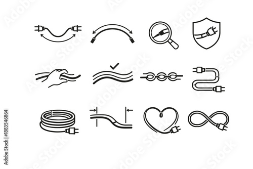 Cable cord vector extension life bending focus wide cue icon safe correct