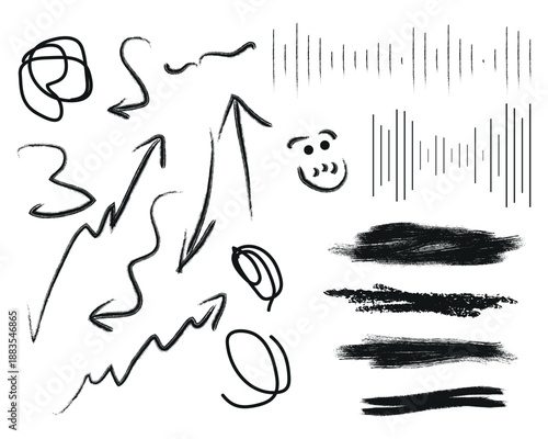 Collection of hand drawn emotive symbols and abstract shapes