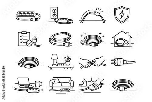 Cord icons radius vector concept icon mindful cable setup electrical floor extension