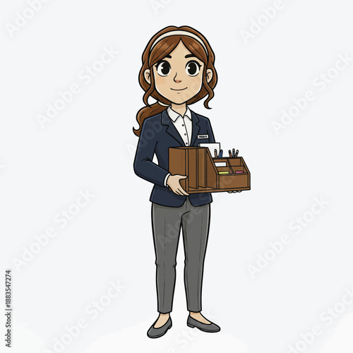 Animated Office Worker Carrying Desk Organizer Full of Supplies Ready for a New Day