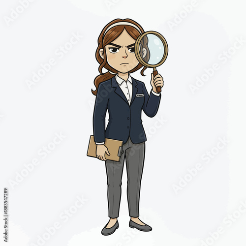 Diligent Investigator Holding Magnifying Glass and Folder Ready for Inspection