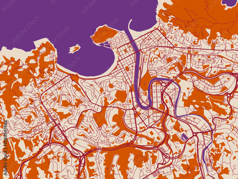Naklejka premium Urban grid map of San Sebastian, Spain