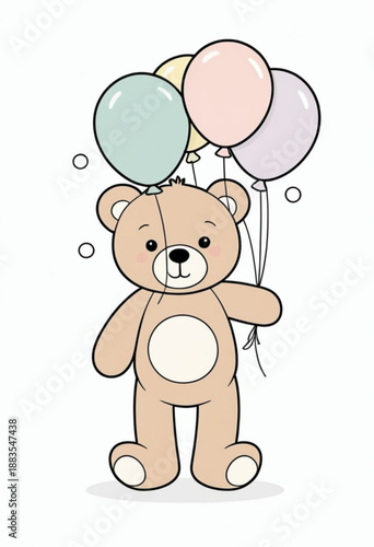 Adorable Cartoon Bear with Balloons