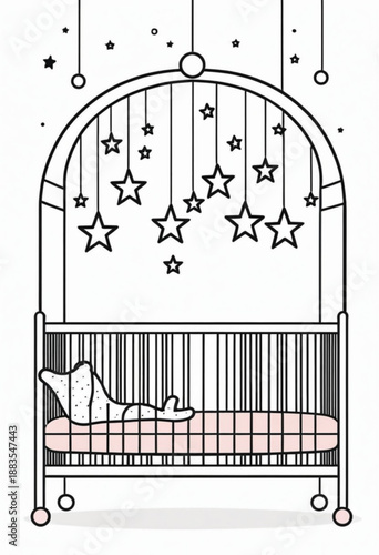 Crib with Stars and Pink Cushion