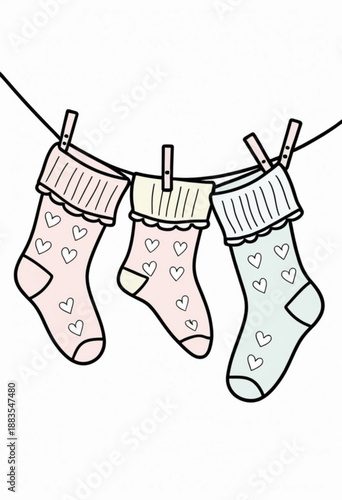 Three Socks Hanging on a Clothesline