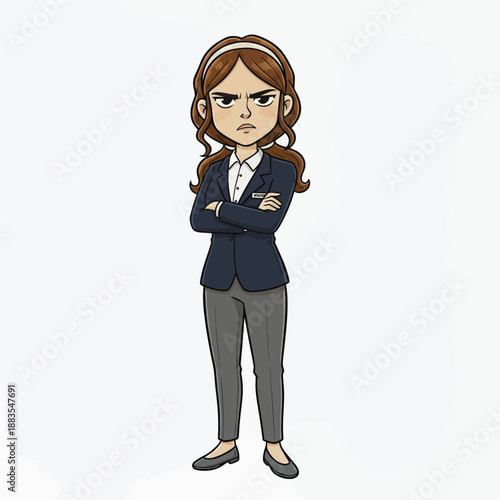 Irritated Woman in Business Attire with Crossed Arms Showing Frustration