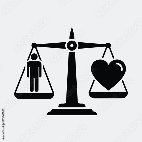 Balance scale with human figure and heart silhouette vector illustration