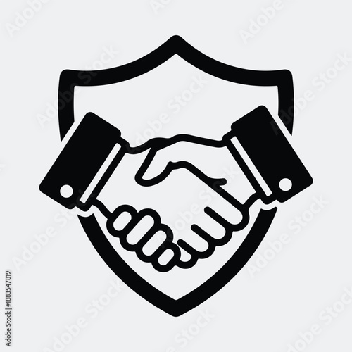 Business handshake agreement inside protective shield silhouette vector illustration