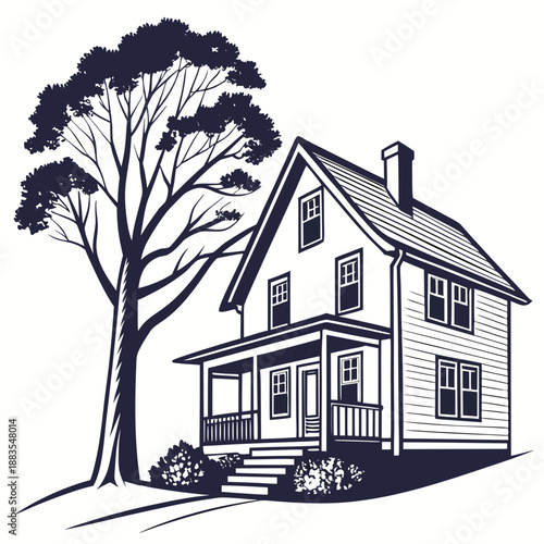 Charming house beside a tree