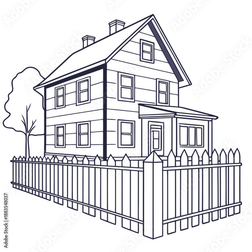 Quaint two-story house with picket fence