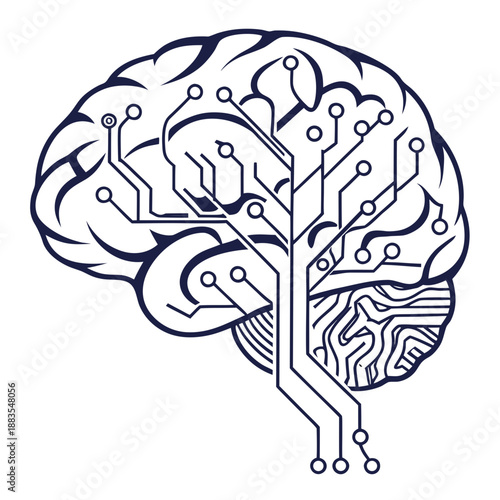 Illustration of a brain with circuitry