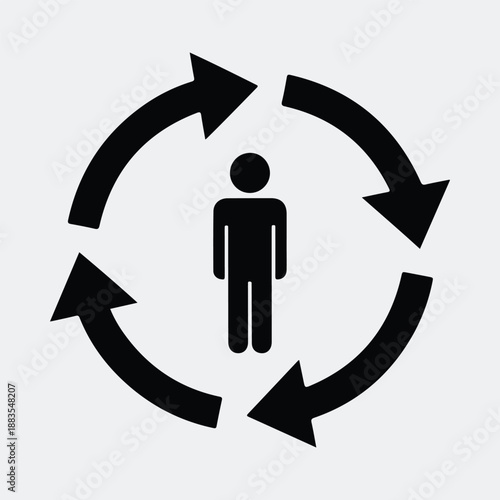 Human figure cycle process with circular arrows silhouette vector illustration