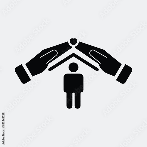 Human figure protected under hands and roof icon vector illustration