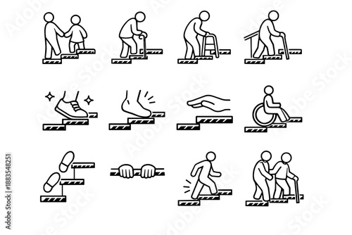 Icons protection inclusive focus icon child walking calm stair vector safety confidence