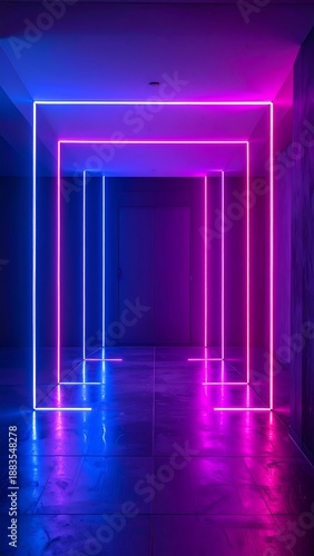 Wallpaper Mural Neon Portal - A Futuristic Corridor of Light and Shadow. Torontodigital.ca