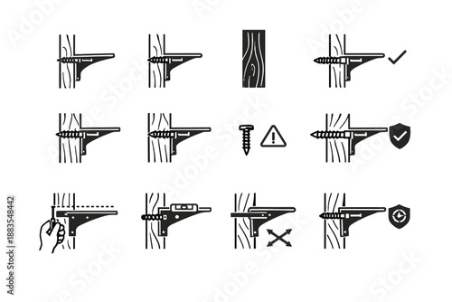 Wood reliability minimalist shelf calm screw icon vector icons allowance silhouette scenario