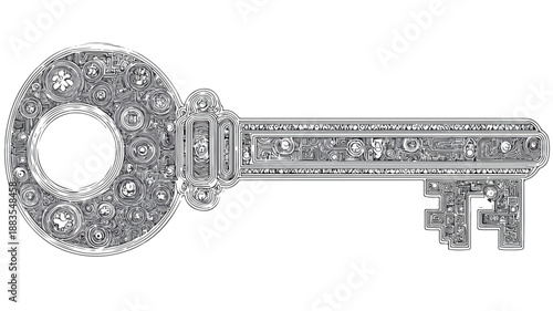 Key Design Concept Vector with Outline on White Background for Creative Projects