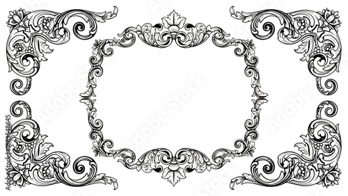 Baroque Corner Flourish Ornament - Vintage Decorative Element with Swirls