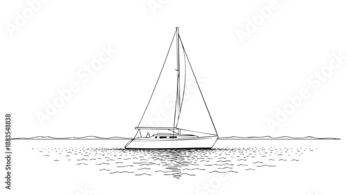 Sailboat navigating calm waters with minimalist line drawing design