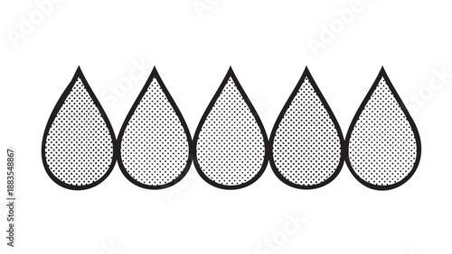 Set of five identical water droplet shapes with polka dot pattern