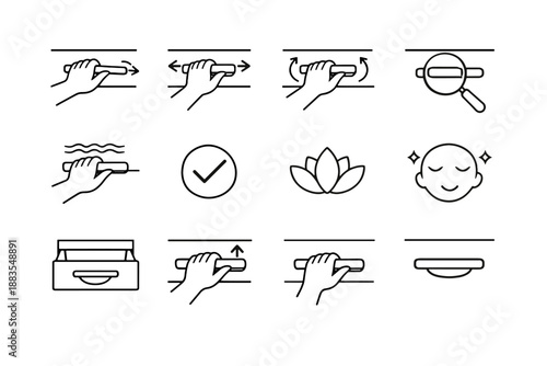 Minimalist installation icon vector verification drawer motion arrows use handle confirmation cue