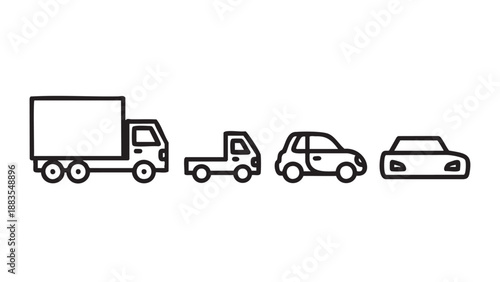 Set of four different types of vehicles isolated on transparent background