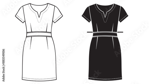 Short sleeve women dress with V neck and waistband sewing pattern