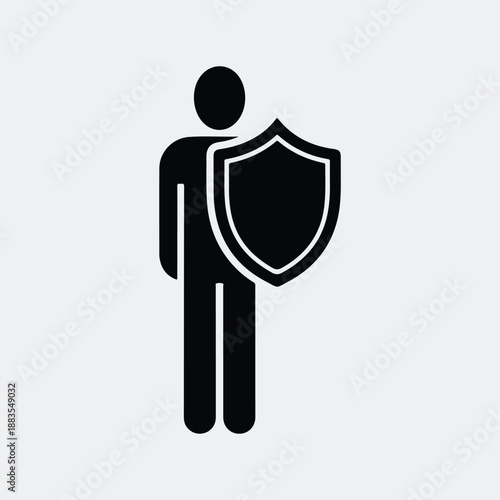 Person holding shield safety and protection concept silhouette vector illustration