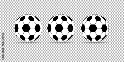 Vector realistic 3d white and black classic football soccer ball icon closeup isolated on transparency grid background. Design template for graphics, mockup. Top view