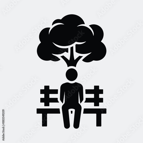 Person sitting on park bench under tree silhouette vector illustration