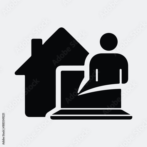 Person working on laptop at home remotely communication silhouette vector illustration