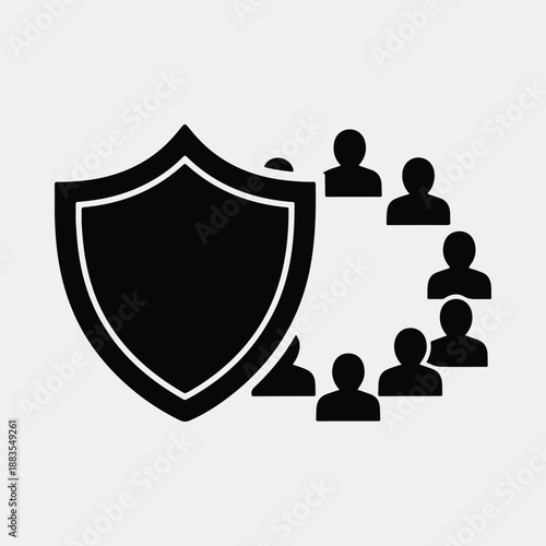 Shield protecting diverse group of people community security safety concept vector illustration