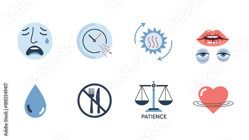 Set of Flat Design Blue Icons for Emotions and Concepts