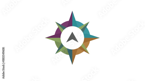 Abstract compass rose design with directional arrow symbolizing guidance navigation and precise location finding