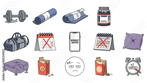 Fitness and wellness icons set