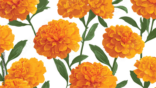 Vibrant Marigold Flowers Seamless Pattern Vector Art and Illustration