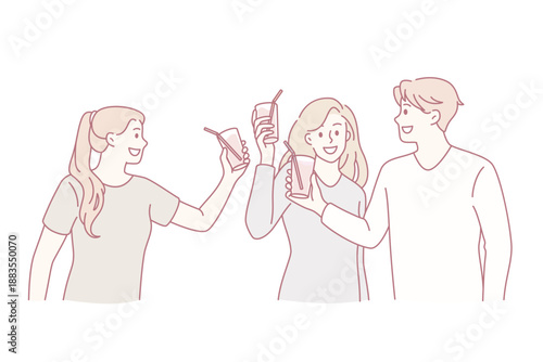 Celebration holiday and party concept. Group of young friends clinking glasses with cocktail having fun together during celebrating event party vector illustration