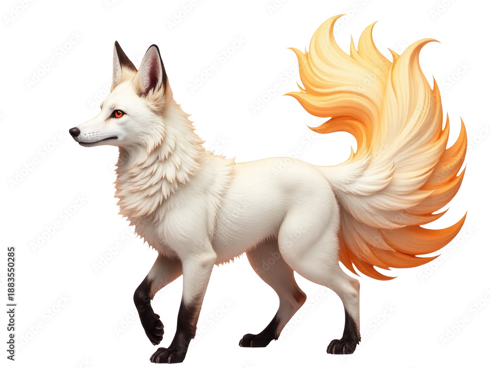 Obraz premium A drawing of a white and orange fox